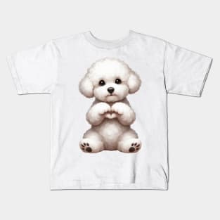 Valentine Bichon Frise Dog Giving Heart Hand Sign Kids T-Shirt